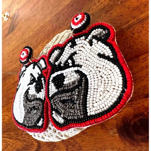 Bulldog Earrings UGA Dawgs University of Georgia Beaded Dangle Post New … - Picture 11 of 12